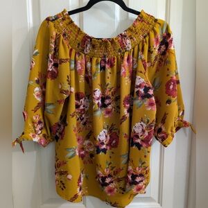 1X Floral Goldenrod Women's Blouse